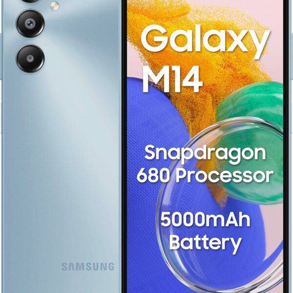 (Refurbished) Samsung Galaxy M14 4G (Arctic Blue,4GB,64GB) | 50MP Triple Cam | 5000mAh Battery | Snapdragon 680 Processor | 2 Gen. OS Upgrade & 4 Year Security Update | 8GB RAM with RAM Plus | without Charger