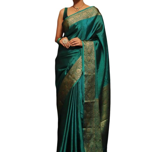 SAMAH Women's Banarasi Jacquard Kanjivaram Silk Saree with Unstitched Blouse Piece