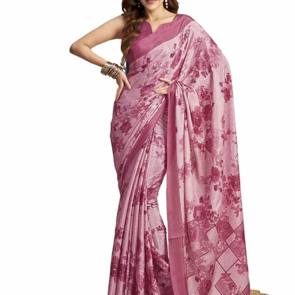 SAMAH Women's Silk Crepe Floral Printed Saree with Unstitched Blouse Piece