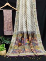 SATIKA VASTRAM Soft Tussar silk Saree Desginer Butties And Floral Print Border And pallu Attach Blouse Piece