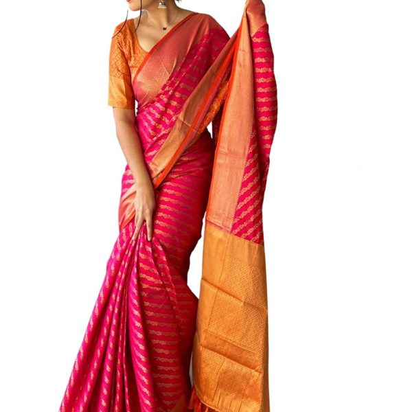 SGF11 Women's Leriya patola Soft Lichi Silk Banarasi Sarees With Blouse Piece