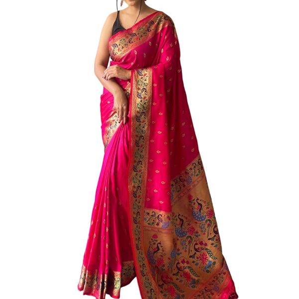 SGF11 Women's Paithani Soft Lichi Silk Kanjivaram Sarees With Blouse Piece