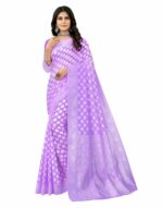 SIRIL Women's Cotton Blend Jacquard Saree With Unstitched Blouse Piece