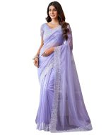 SIRIL Women's Embroidery Work Organza Saree with Unstitched Blouse Piece