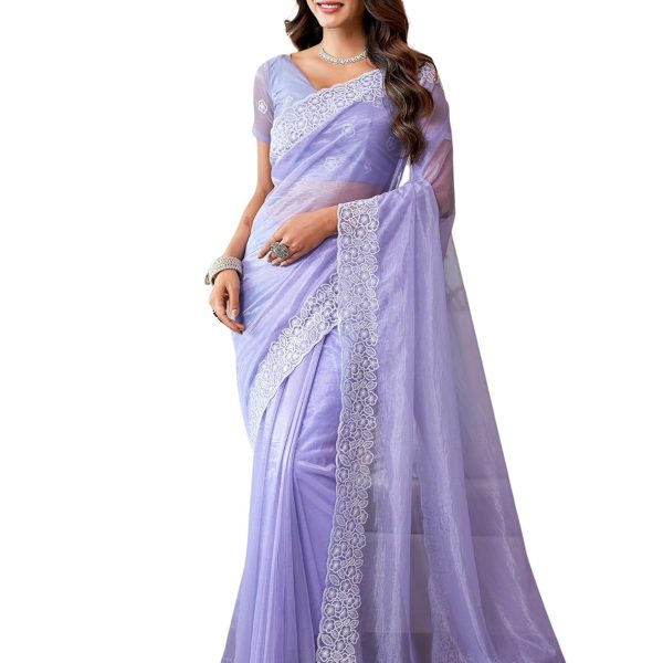 SIRIL Women's Embroidery Work Organza Saree with Unstitched Blouse Piece