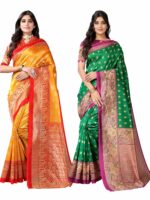 SIRIL Women's Printed Poly Silk Saree with Blouse Combo Pack Of 2