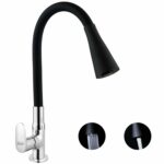 SPAZIO Opal Brass Swan Neck Tap/Sink Faucet with Black 360 Degree Flexible Silicon Swivel Spout & Dual Flow Pattern, Hot/Cold Water for Kitchen Sink, Wash Basin, Chrome Finish Pillar Cock