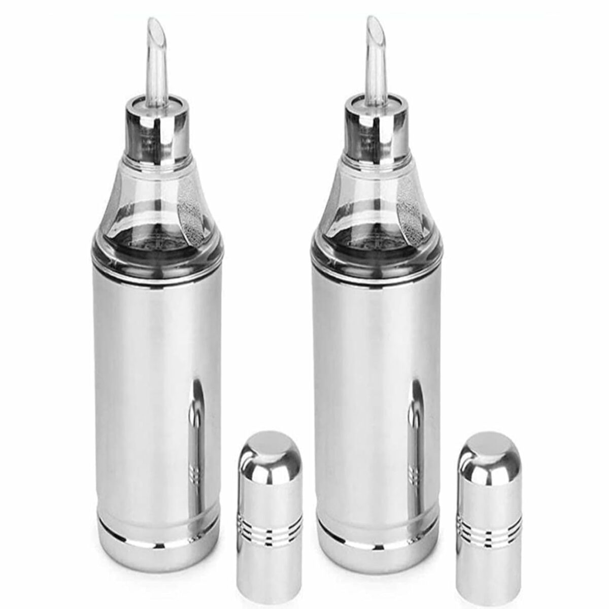 STEEPLE® Steel Oil Dispenser 1 litre | Oil Container | Oil Bottle | Storage Organizer | Pot | Cooking Oil Dispenser For Kitchen Set & Resturant Long Size 1000ml Pack Of 2