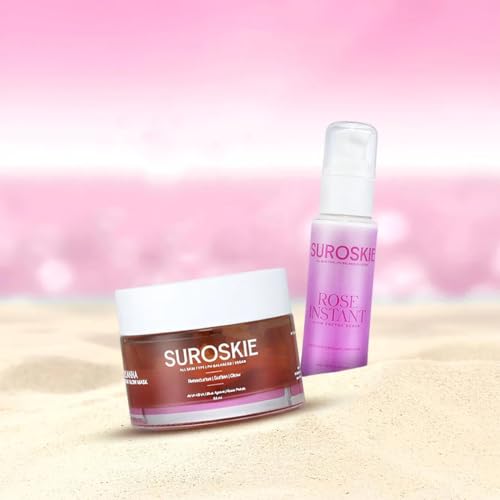 SUROSKIE Instant Facial Combo Rose Instant Face Scrub & Glow Face Mask | Improves Fine Lines, Pores, Dark Spots | Smooth & Glowing Skin | with AHA & BHA Extracts | All Skin Types | for Women