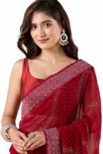 SWADESI STUFF Fox Georgette Saree with Satin Banglory Blouse & Stunning Swarovski Stone Work Saree - Indian Ethnic Wear for Women