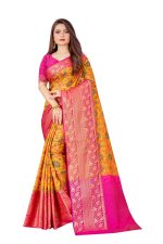 SWORNOF Women's kanjivaram banarasi silk saree for festival Wedding silk with rich pallu Design sarees for women with Unstitched blouse piece