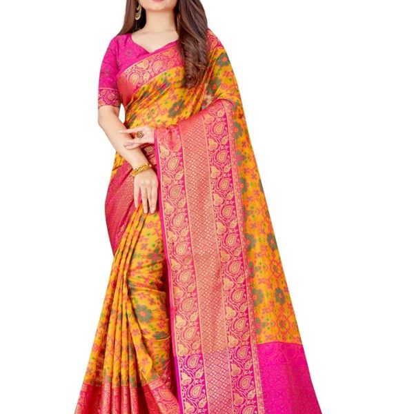 SWORNOF Women's kanjivaram banarasi silk saree for festival Wedding silk with rich pallu Design sarees for women with Unstitched blouse piece