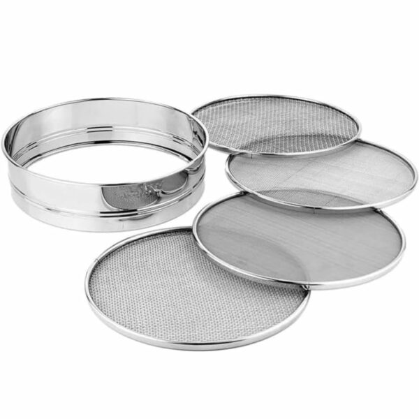 Sanghvi Stainless Steel 4 in 1 Interchangeable Sieve Set of 5, Flour Chalni, Spices, Food Strainers, Atta Chalni, Jaali Channi Atta Maida Strainer Large, Kitchen Tools for Efficient Cooking and Baking