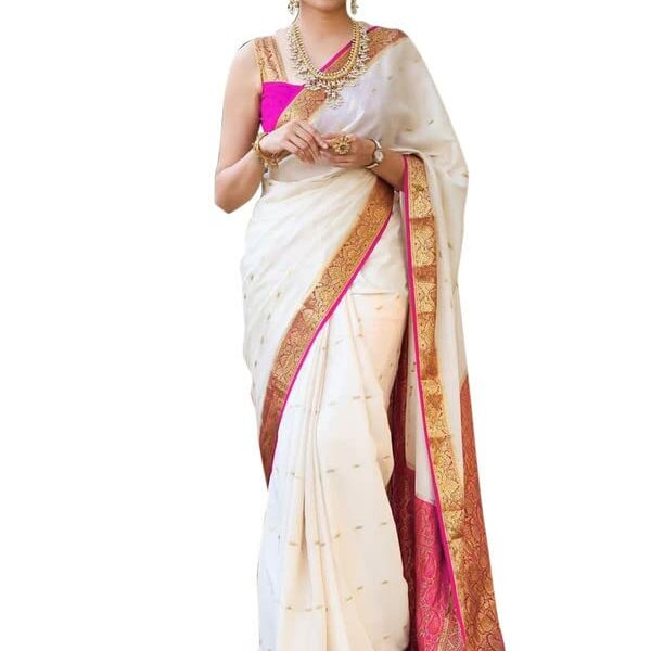 Satrani Women'S Poly Silk Kanjivaram Jacquard Saree With Unstitched Blouse Piece