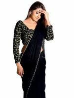 Satrani Women'S Velvet Saree With Unstitched Blouse Piece