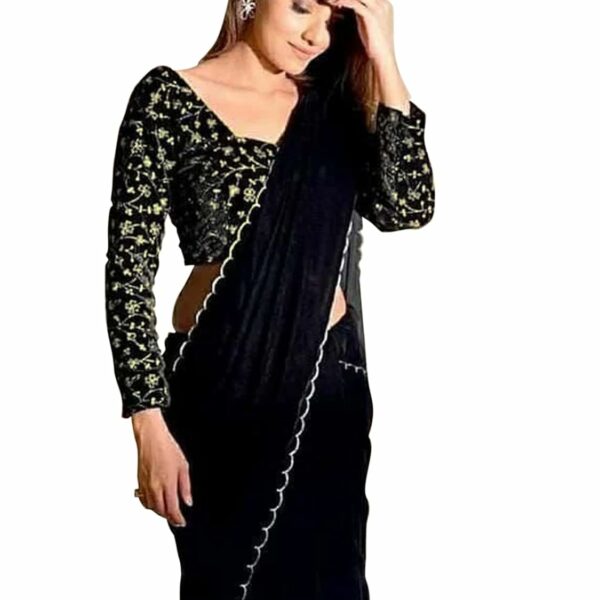 Satrani Women'S Velvet Saree With Unstitched Blouse Piece