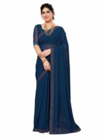 Satrani Women's Georgette Stone Work Saree with Unstitched Blouse Piece