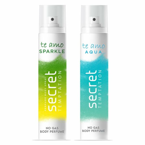 Secret Temptation Te Amo Sparkle and Aqua No Gas Perfume Body Spray for Women, Pack of 2 (120ml each)|Long Lasting Deodorant Combo