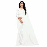 Sidhidata Women's Plain Weave Georgette Saree With Blouse Piece (SDT Pure White_White, Pure White)