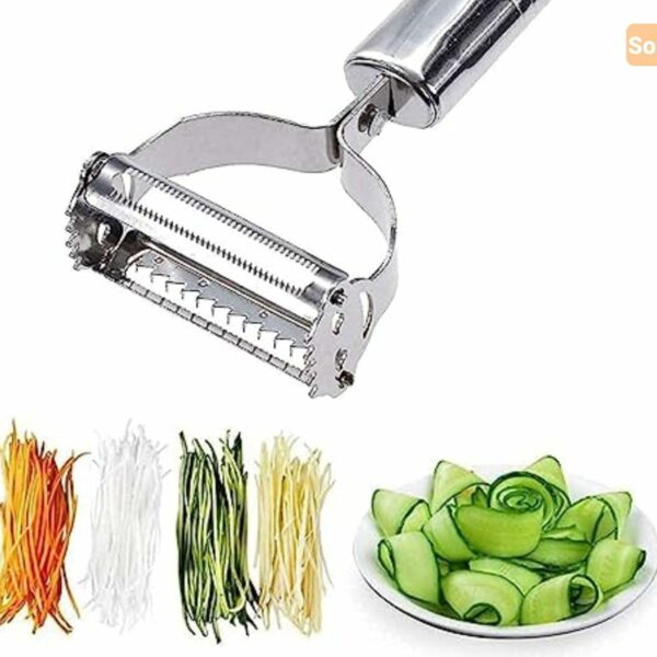 Solitude Dual 2-in-1 Peeler and Slicer for Vegetables and Fruits with Julienne and Serrated Blades - Stainless Steel Kitchen Gadget Tool