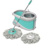 Spotzero by Milton Prime Mop with Big Wheels and Stainless Steel Wringer, (Aqua Green, 2 Refills)