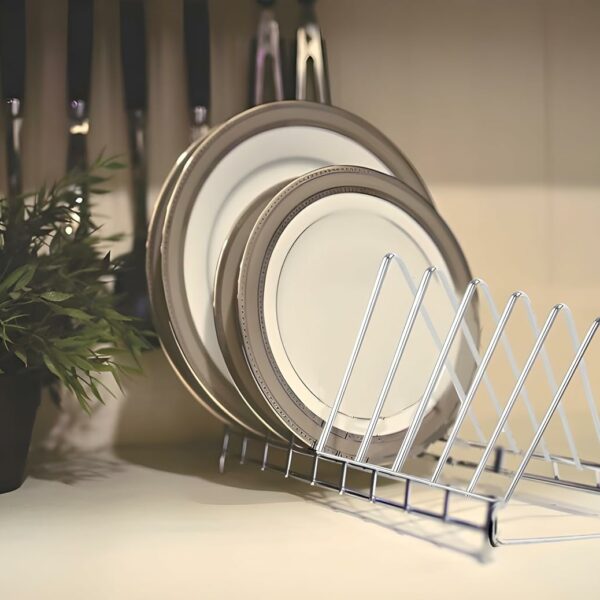 Standify Stainless Steel Thali Rack Dish Rack Plate Stand Dish Stand Lid Holder Utensil Rack For Kitchen- Pack Of 1, 14X32X13 Cm