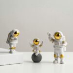 Street27® 3pcs Astronaut Figurine Home Decor Astronaut Statue Study Office Desk Decor Showpiece Gift Decoration Accessories Outer Space PVC Sculpture (Golden)