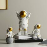 Street27® Resin Astronaut Spaceman Statue Ornament Home Office Desktop Figurine Decors Set of 3 - Golden