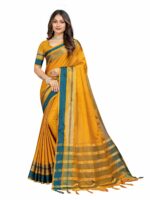 StyleScope Women's Cotton Blend Saree With Unstitched Blouse Piece (Payal)