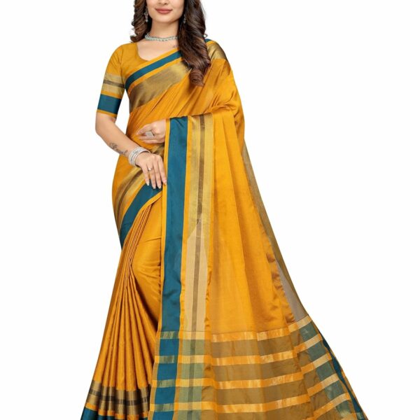 StyleScope Women's Cotton Blend Saree With Unstitched Blouse Piece (Payal)