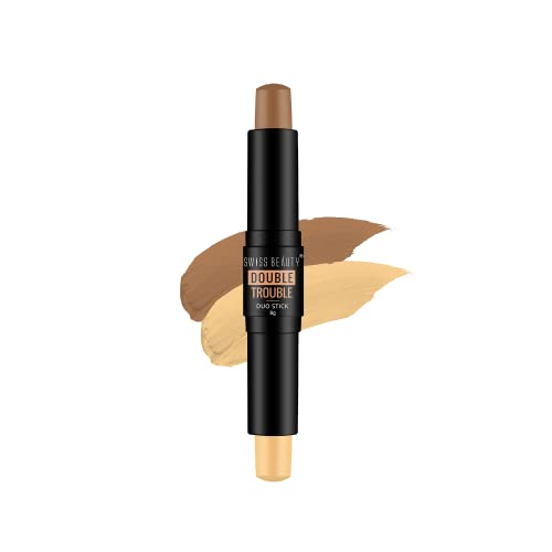 Swiss Beauty Double Trouble Duo Super Blendable Creamy Highlighter and Contour Stick with Natural Finish | Shade - Beige Focus, 8gm |