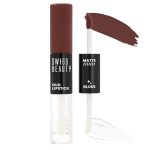 Swiss Beauty Duo Lipstick | Matte smudge-proof Liqud Lipstick + Transparent glossy Lipgloss | Transfer -proof and Long lasting | Shade-Hot Chocolate, 10ml