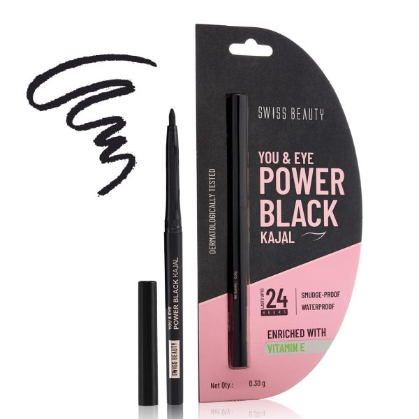 Swiss Beauty You & Eye Power Black Kajal | Waterproof & Smudge-Proof | 24 Hour Stay | Matte Finish Black Kajal | 0.30gm