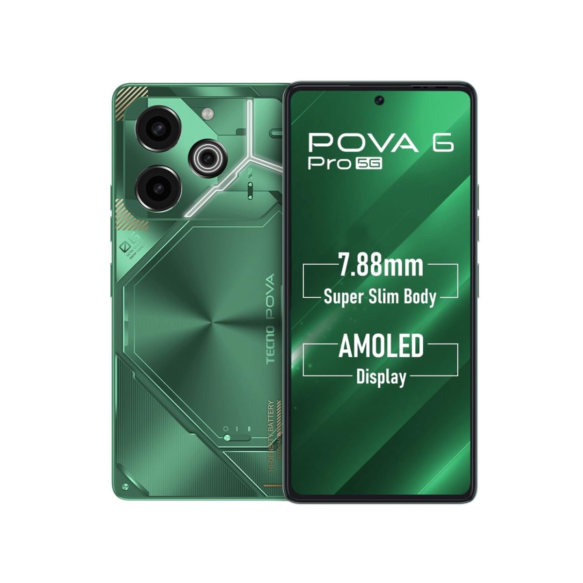 TECNO POVA 6 PRO 5G (Comet Green, 12GB+256GB) | 108MP Camera + 32MP Selfie Camera | 120Hz Dot-in AMOLED Display | Dual Speakers with Dolby Atmos | 6000mAh & 70W Charger | Arc Interface