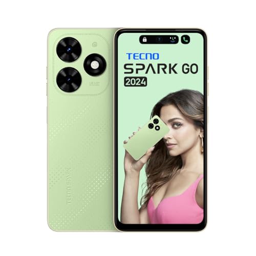 TECNO Spark Go 2024 | Magic Skin Green, (3GB+64GB)| Segment First 90Hz Dot-in Display with Dynamic Port & Dual Speakers with DTS| 5000mAh| 10W Type-C| Fingerprint Sensor| Octa-Core Processor