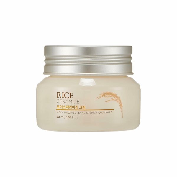 The Face Shop Rice & Ceramide Moisturizing Cream with Rice Extracts for Skin Brightening | Ceramide Moisturizer For Skin Barrier Repair | Paraben & Paraffins Free, Korean skin care products, 50ml