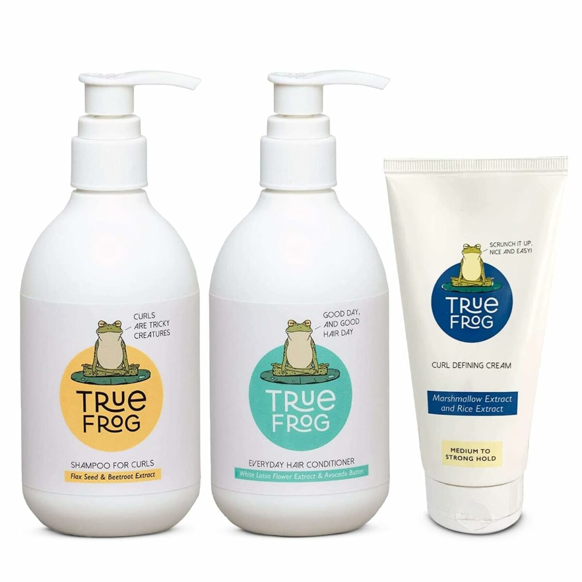 True Frog’s Curly Hair Kit with Shampoo for Curls, Everyday Hair Conditioner and Curl Defining Cream To Moisturize and Define Curls With Beetroot Extract and Ricewater Extract For Curly, Wavy Hair - (Combo Pack of 3) - 750ml