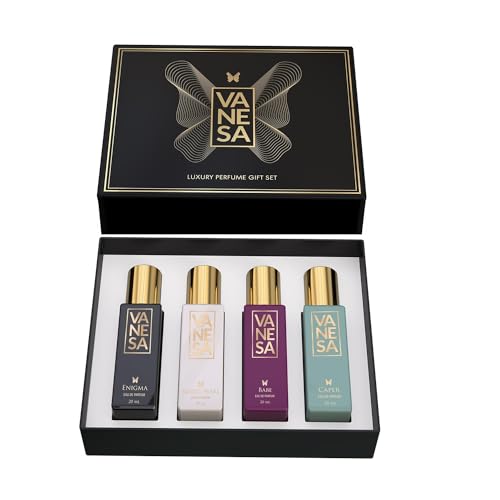 Vanesa Luxury Gift Set - Enigma + Magic Pearl + Babe + Caper (20ML Each Perfume Sprays) | Best Gift Set Travel Size Pack for Women & Girls | Long Lasting EDP