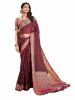 Vardha Women's Banarasi Georgette Saree with Unstitched Blouse Piece - Gold Zari Woven Work Sarees for Wedding (Mohini)