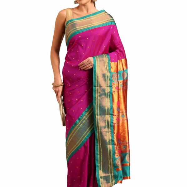 Varkala Silk Sarees Women's Paithani Soft Silk Kadiyal Maharani Saree With Blouse Piece