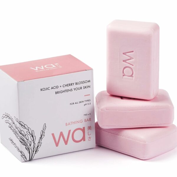 Wa - Secrets Of Japan | Skin Brightening Soap | Kojic Acid, Cherry Blossom, Vit. C & E | Ph 5.5 | 75G X Pack Of 3 | Glutathione, Arbutin, Papaya Extract & Shea Butter