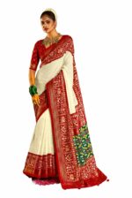 Weaver Saga White Exquisite Chikankari With Patola Fusion Saree