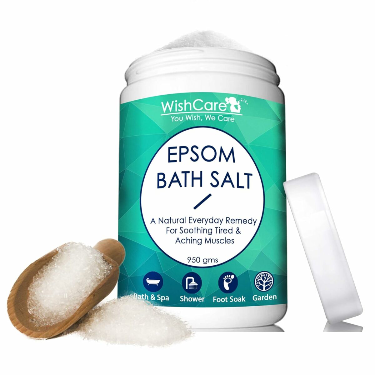 WishCare® Natural & Pure Epsom Bath Salt - 950 Gms - No Color/Fragrance/Preservatives - Muscle Pain Relief