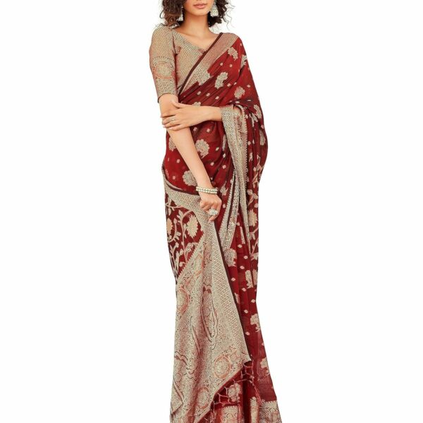 Womanista Women's Woven Design Art Silk Ready to Wear Saree