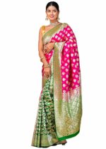 Women's Woven Self Banarasi Katan Silk Saree Traditional Ladies Wear Sarees with Blouse Piece for Wedding Season | Colour Pink with Green