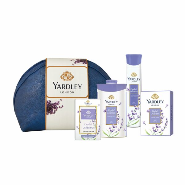 Yardley London English Lavender Range Gift Bag With Compact Perfume, Perfumed Talc, Refreshing Body Spray, & Luxury Soap For Women| Long-Lasting Fragrance| Stylish Travel Pack Included