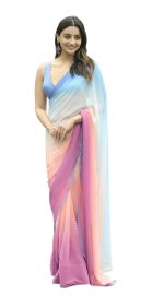 Yashika Women's Alia Bhatt Trendy Faux Georgette Multi Color Saree with Blouse Material (Bollywood Pink) Multicolour…