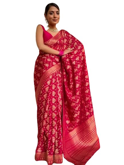 Yashika Women's Banarasi Kanjivaram Jacquard Art Silk Saree - Exquisite Ethnic Attire for Indian Festivities - Unstitched Blouse Included - Perfect for Weddings & All Celebrations