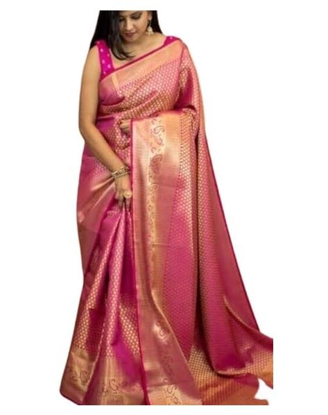 Yashika Women's Trendy Cotton Silk Pink Color Saree with Blouse Material(TAARU PINK)