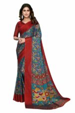 Yashika Women's Trendy Rangoli Chiffon Maroon Color Saree with Blouse Material